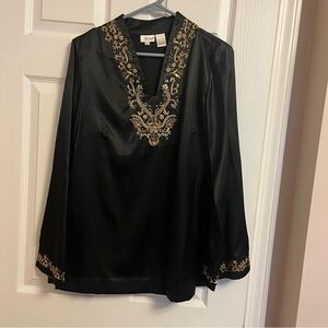 Spiegel Black Blouse with Gold Embroidery